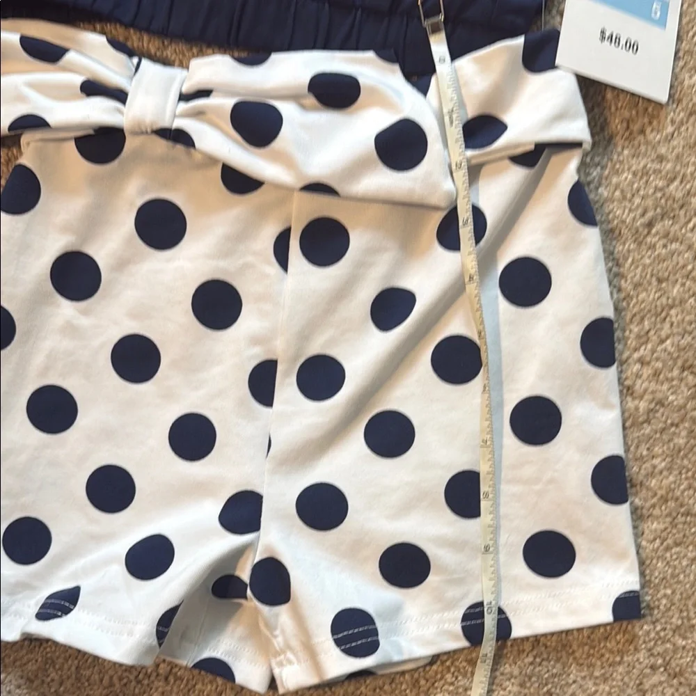 Rare Editions Off-the-Shoulder Navy Tank Top & Large-Dot Shorts Set